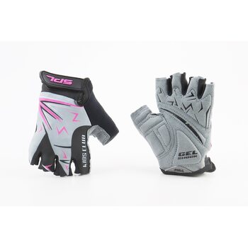 Перчатки детские без пальцев (3-4 года) с мягкими вставками под ладонь, чёрно-серо-розовые SKG-1553