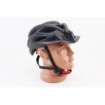 Шолом велосипедний L+ліхтар задній, знімний козирок, 19 вент. отворів, чорний матовий