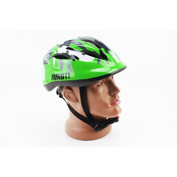 Шлем велосипедный подростковый M (54-57 см), 12 вент. отверстий, зелёный "КАМУФЛЯЖ" AV-021