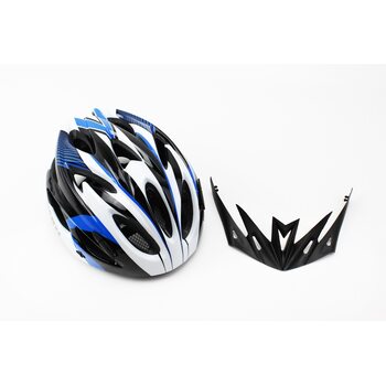 Шолом велосипедний M (54-57 см) знімний козирок, 18 вент. отворів, чорно-біло-синій AV-01