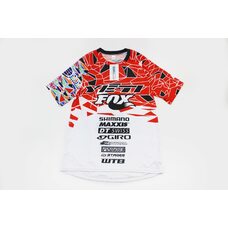 Футболка (Джерси) мужская L-(Polyester 80% / Spandex 20%), короткие рукава, свободный крой, бело-красно-чёрная, НЕ оригинал