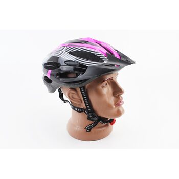 Шолом велосипедний L (54-62 см) знімний козирок, 21 вент. отворів, чорно-рожево-білий