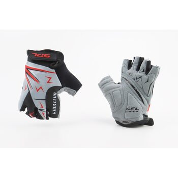 Перчатки дитячі без пальців (7-8 років) з м'якими вставками під долоню, чорно-сіро-червоні SKG-1553