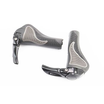 Ручки руля 140мм с зажимом Lock-On, эргономичные с рожками, чёрно-серые RB-BT1008