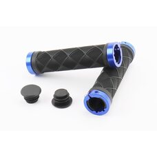 Ручки руля 130мм с зажимом Lock-On с двух сторон, чёрно-синие TPE-093