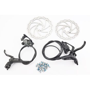 Гальмо Disk-brake гідравлічне переднє (F180/R160мм)+заднє (F180/R160мм) у зборі, диски 160/180мм, кріпл. 6 болтів, чорні HD-M520