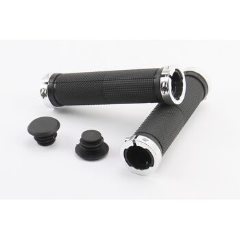 Ручки руля 130мм с зажимом Lock-On с двух сторон, чёрно-серебристые FL-426