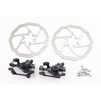 Гальмо Disk-brake переднє (F160/R140мм)+заднє (F180/R160мм), диски 160мм, кріпл. 6 болтів, чорні