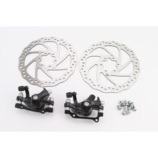 Гальмо Disk-brake переднє (F160/R140мм)+заднє (F180/R160мм), диски 160мм, кріпл. 6 болтів, чорні DX-2007