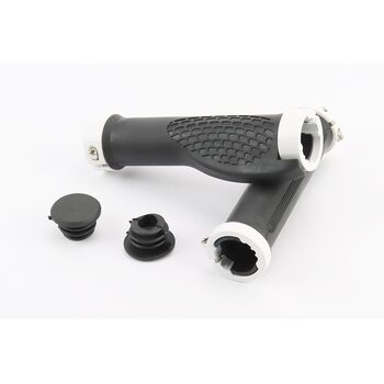 Ручки руля 130мм с зажимом Lock-On с двух сторон, эргономичные, чёрно-белые