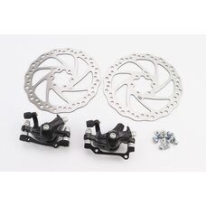 Гальмо Disk-brake переднє (F160/R140мм)+задне (F180/R160мм), диски 160мм, кріпл. 6 болтів, чорний DX-2007