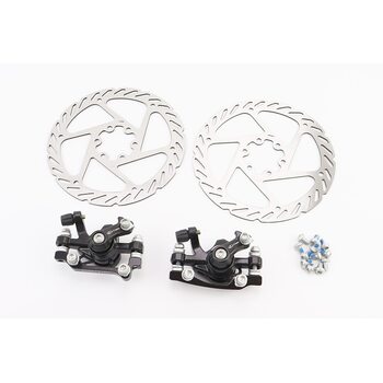 Гальмо Disk-brake переднє (F160/R140мм)+заднє (F180/R160мм), диски 160мм, кріпл. 6 болтів, чорні DX-2018
