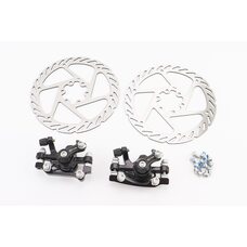 Гальмо Disk-brake переднє (F160/R140мм)+заднє (F180/R160мм), диски 160мм, кріпл. 6 болтів, чорні DX-2018