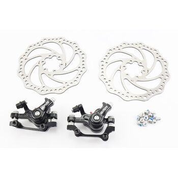 Гальмо Disk-brake переднє (F160/R140мм)+заднє (F180/R160мм), диски 160мм, кріпл. 6 болтів, чорні DSC-510