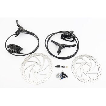 Гальмо Disk-brake гідравлічне переднє (F180/R160мм)+заднє (F180/R160мм) у зборі, диски 160/180мм, кріпл. 6 болтів, чорні