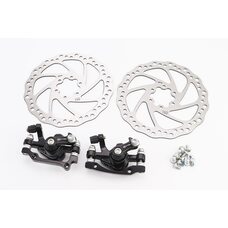Гальмо Disk-brake переднє (F160/R140мм)+заднє (F180/R160мм), диски 160мм, кріпл. 6 болтів, чорні DX-2018, тип 1