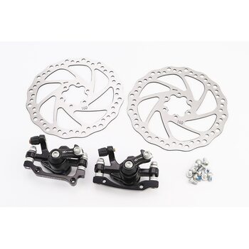Гальмо Disk-brake переднє (F160/R140мм)+заднє (F180/R160мм), диски 160мм, кріпл. 6 болтів, чорні DX-2018, тип 1