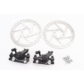 Гальмо Disk-brake переднє (F160/R140мм)+заднє (F180/R160мм), диски 160мм, кріпл. 6 болтів, чорні DX-2019