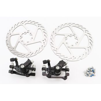 Гальмо Disk-brake переднє (F160/R140мм)+заднє (F180/R160мм), диски 160мм, кріпл. 6 болтів, чорні DX-2018, тип 2