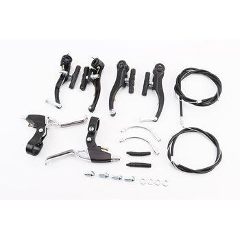 Тормоз V-brake 115мм (2 колеса) с ручками, тросами, алюминиевый, чёрный