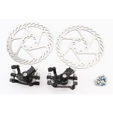 Гальмо Disk-brake переднє (F160/R140мм)+заднє (F180/R160мм), диски 160мм, кріпл. 6 болтів, чорні DX-2018, тип 2