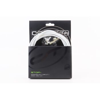 Трос - комплект гальмівний універсальний "ПОВНИЙ" (сорочка 5мм х 3м, троса Slick Stainless 1350/2350мм, ковпачки, кінцевики, фіксатори, захист рами), білий