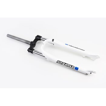 Вилка 27,5" амортизационная, без резьбы 1-1/8" (28,6мм), шток 255мм, с ходом 80мм, Disk-brake, Preload, алюминиевая, белая XCE 28