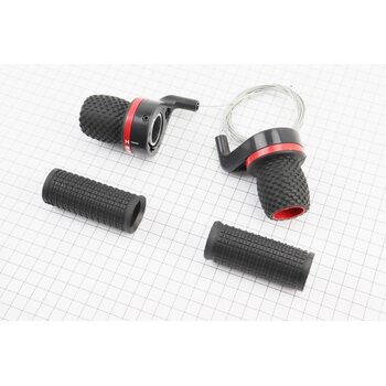 Переключатели (грипшифт) 3x7 скоростей, чёрно-красные
