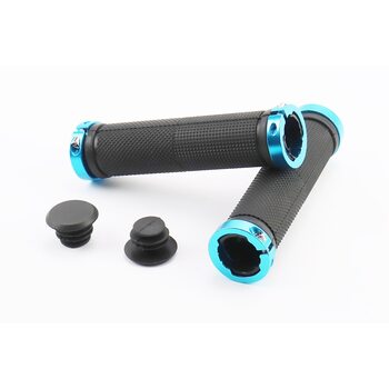 Ручки руля 130мм с зажимом Lock-On с двух сторон, чёрно-синие FL-426