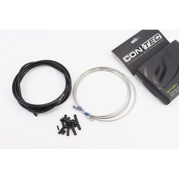 Трос - комплект гальмівний універсальний "ПОВНИЙ" (сорочка 5мм х 3м, троса Slick Stainless 1350/2350мм, ковпачки, кінцевики, фіксатори, захист рами), чорний