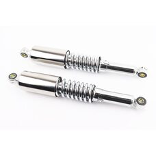 Амортизатор задній JH/CB/CG - 340мм*d55мм (втулка 12мм / втулка 10мм) зі склянкою регул., хром к-кт 2шт