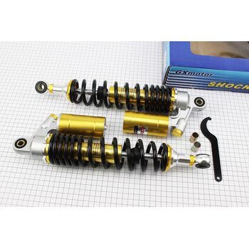 Амортизатор задний JH/CB/CG - 340мм*d60мм (втулка 12мм/втулка 10;12мм) газовый регул., черный к-кт 2шт